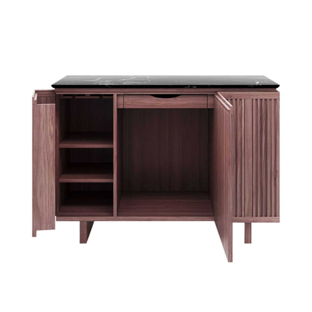 Enzo Bar Cabinet: Natural Walnut + Black Marquina