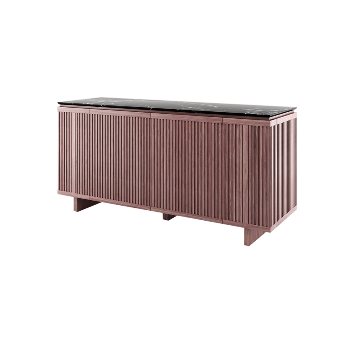 Enzo Bar Cabinet with Two Doors: Soaped Walnut + Black Marquina