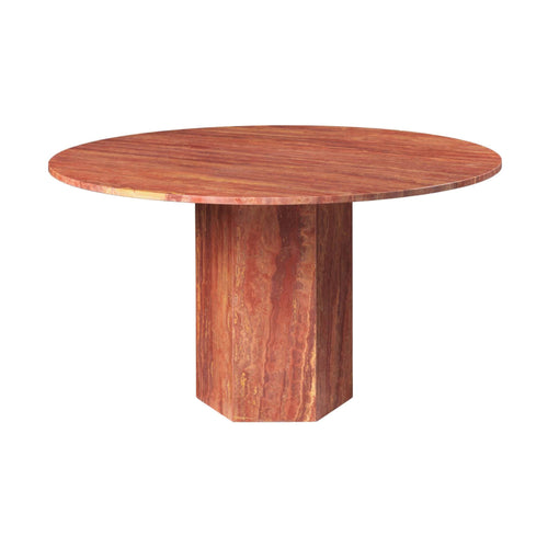 Epic Round Dining Table: Travertine + Burnt Red