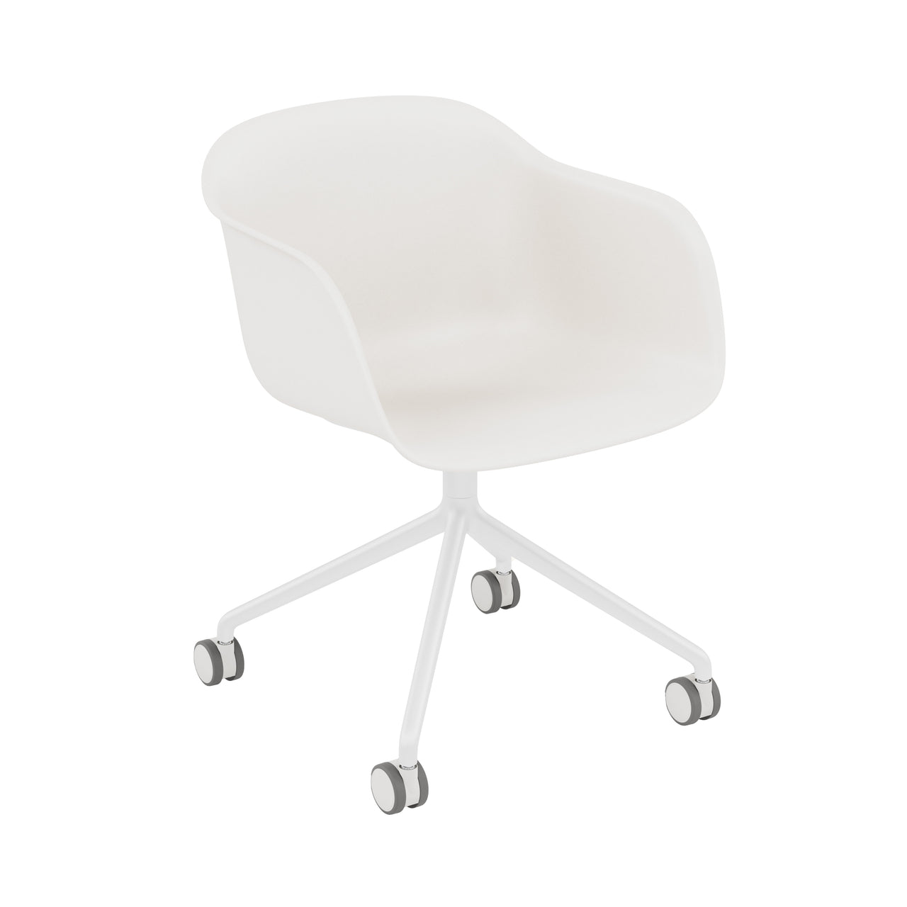 Fiber Armchair: Swivel Base with Castors + Recycled Shell + White + White