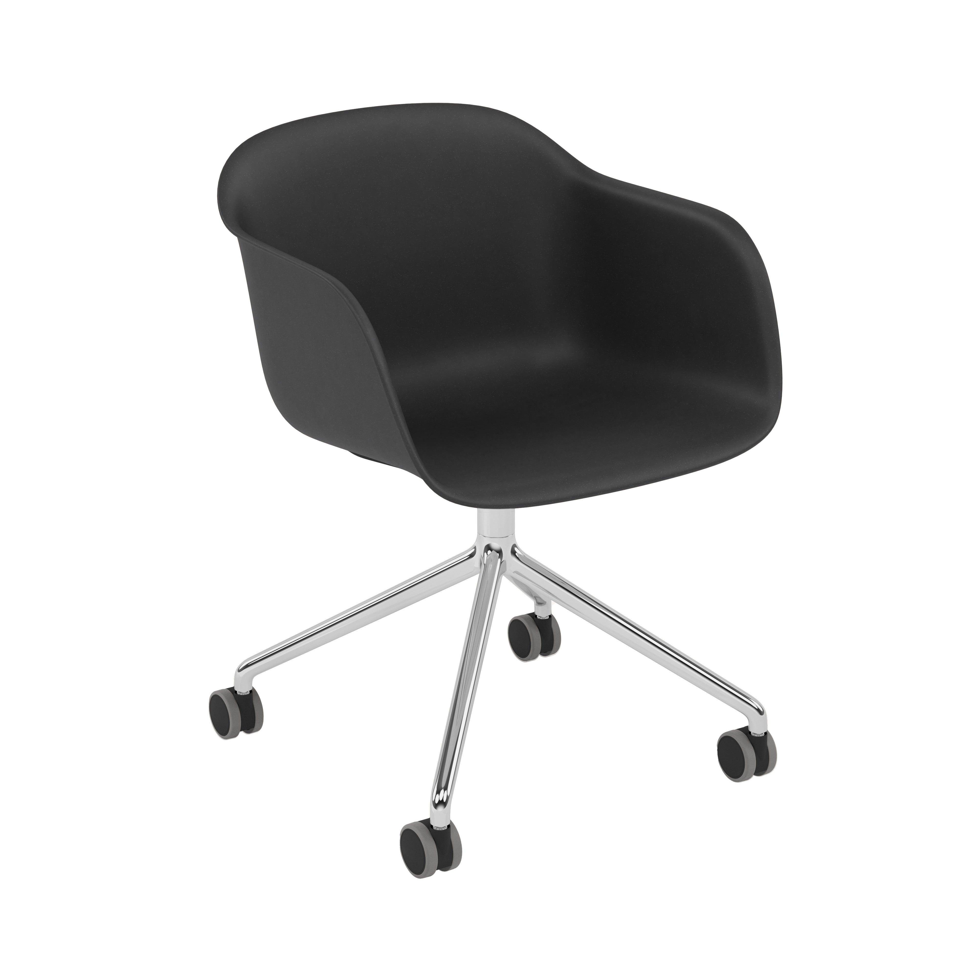 Fiber Armchair: Swivel Base with Castors + Recycled Shell + Black + Polished  Aluminum + Black