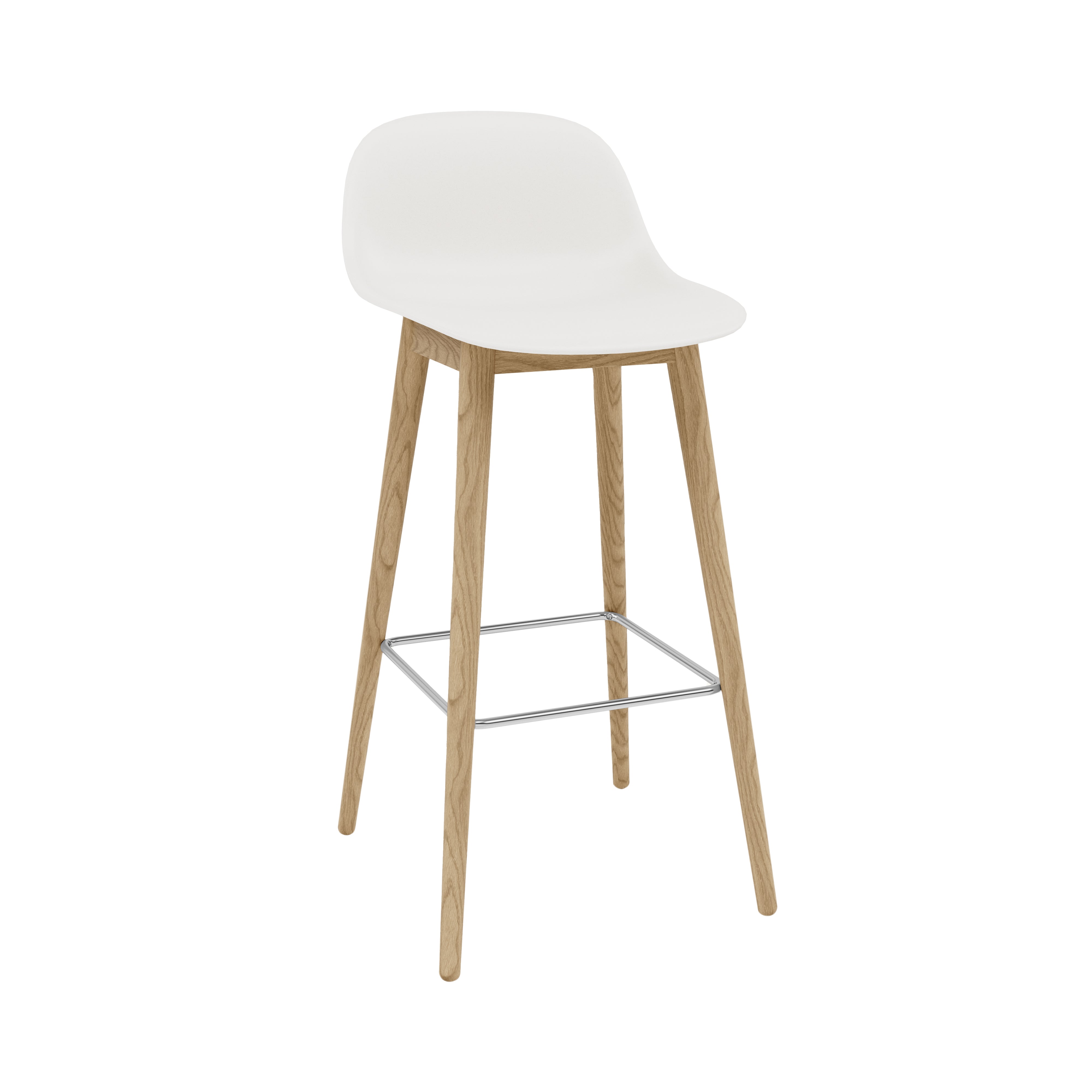 Fiber Bar + Counter Stool with Backrest: Wood Base + Bar + Natural White + Oak