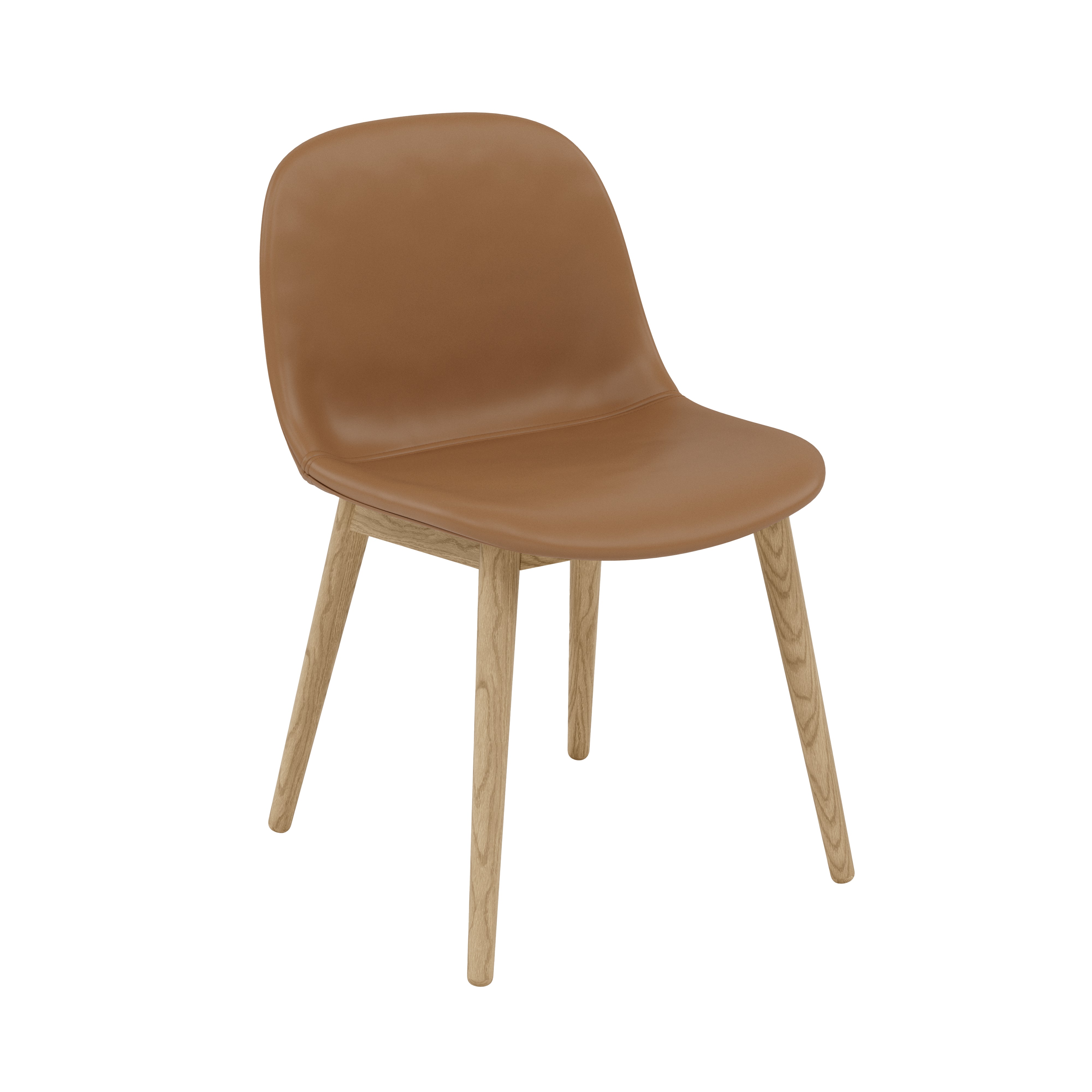 Fiber Side Chair: Wood Base + Recycled Shell + Upholstered + Refine Leather Cognac