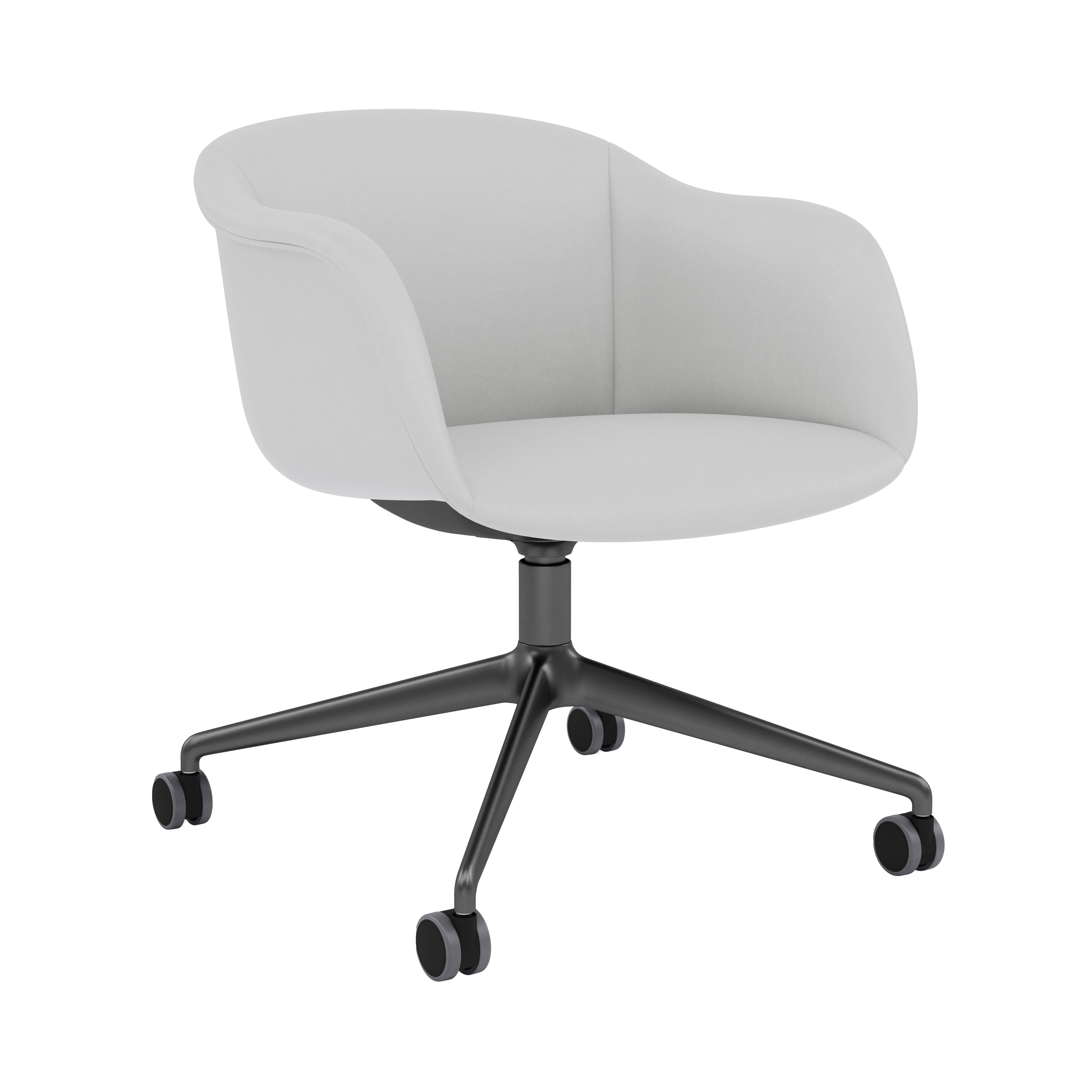 Fiber Soft Armchair: Swivel Base with Castors + Upholstered Shell + Anthracite Black