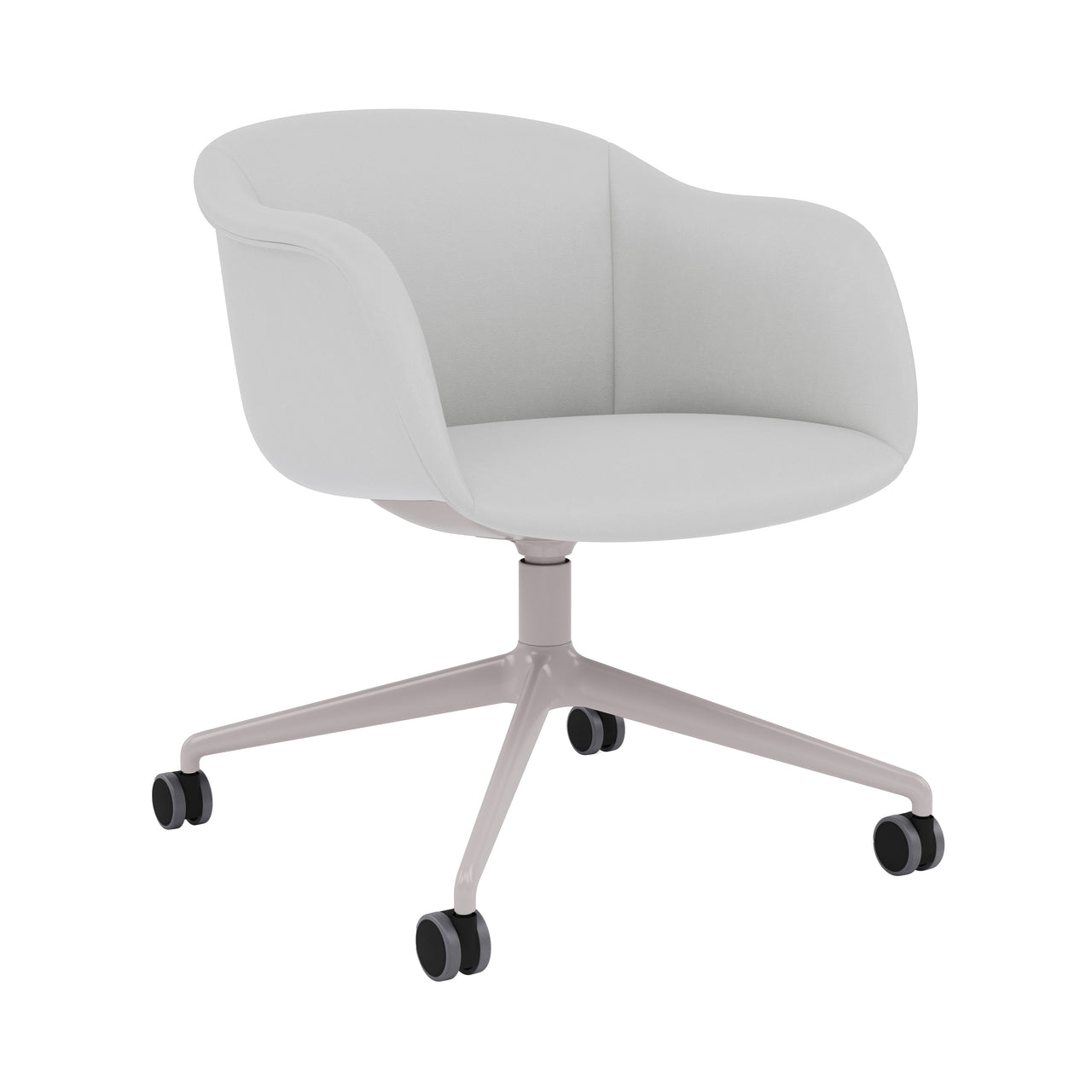 Fiber Soft Armchair: Swivel Base with Castors + Upholstered Shell + Grey