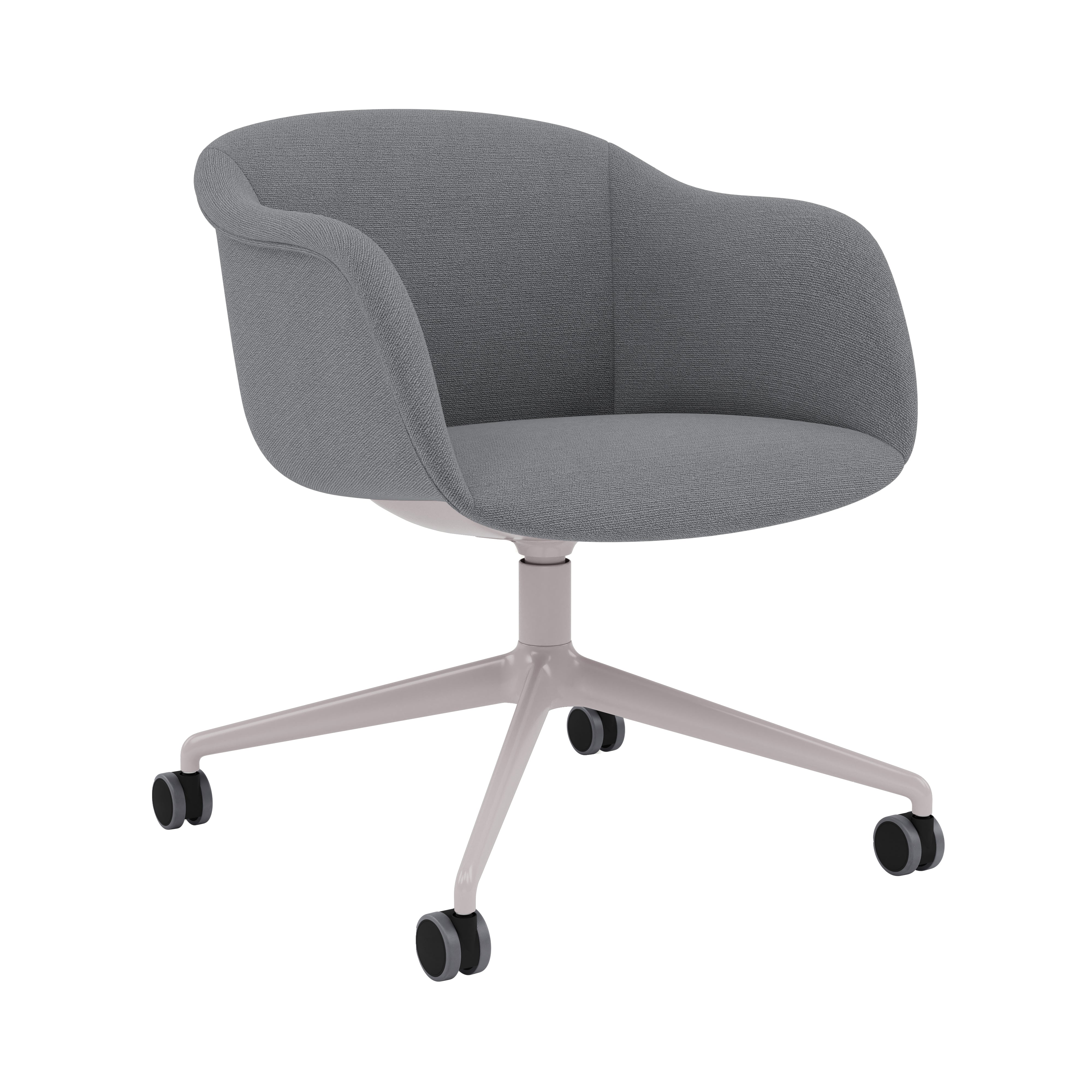 Fiber Soft Armchair: Swivel Base with Castors + Upholstered Shell + Grey