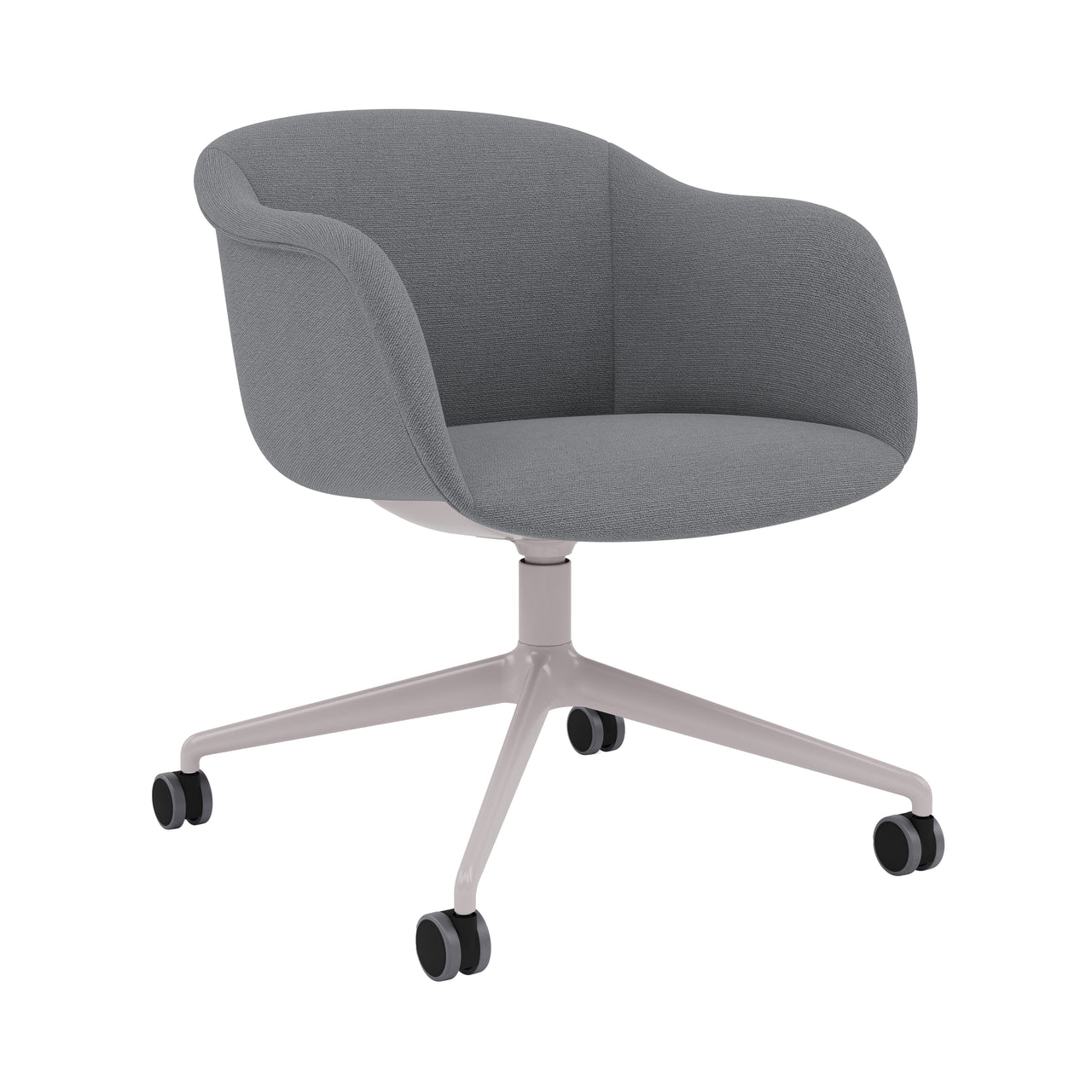 Fiber Soft Armchair: Swivel Base with Castors + Upholstered Shell + Grey