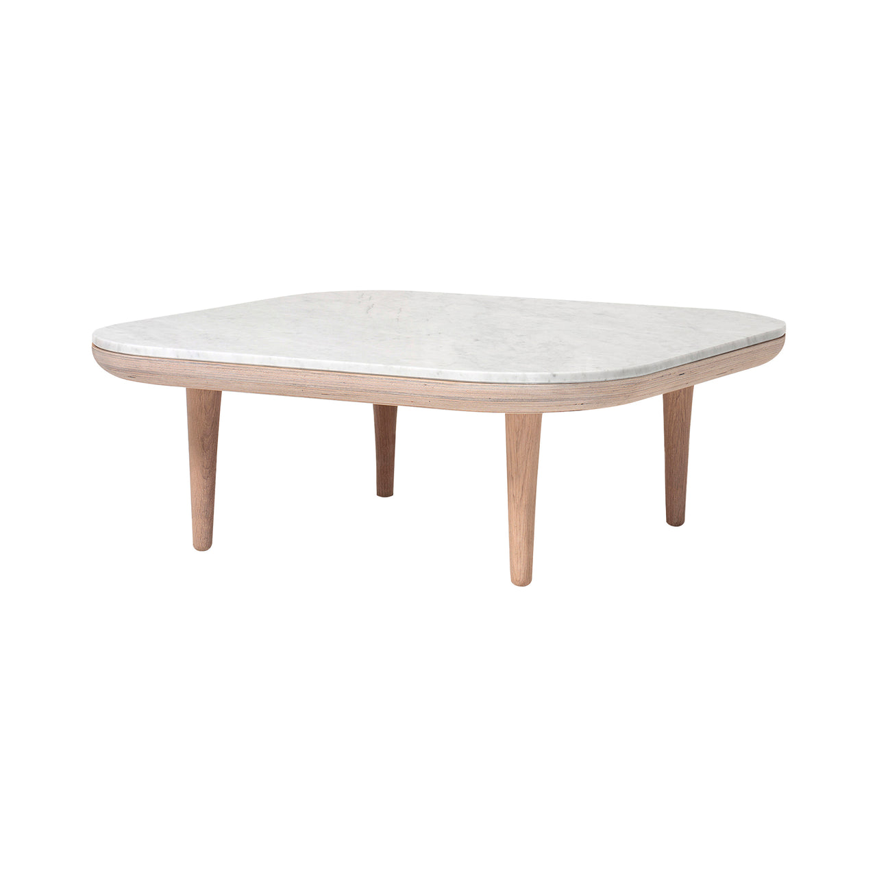 Fly Series SC4 Coffee or Side Table: Bianco Carrara Marble + White Oiled Oak