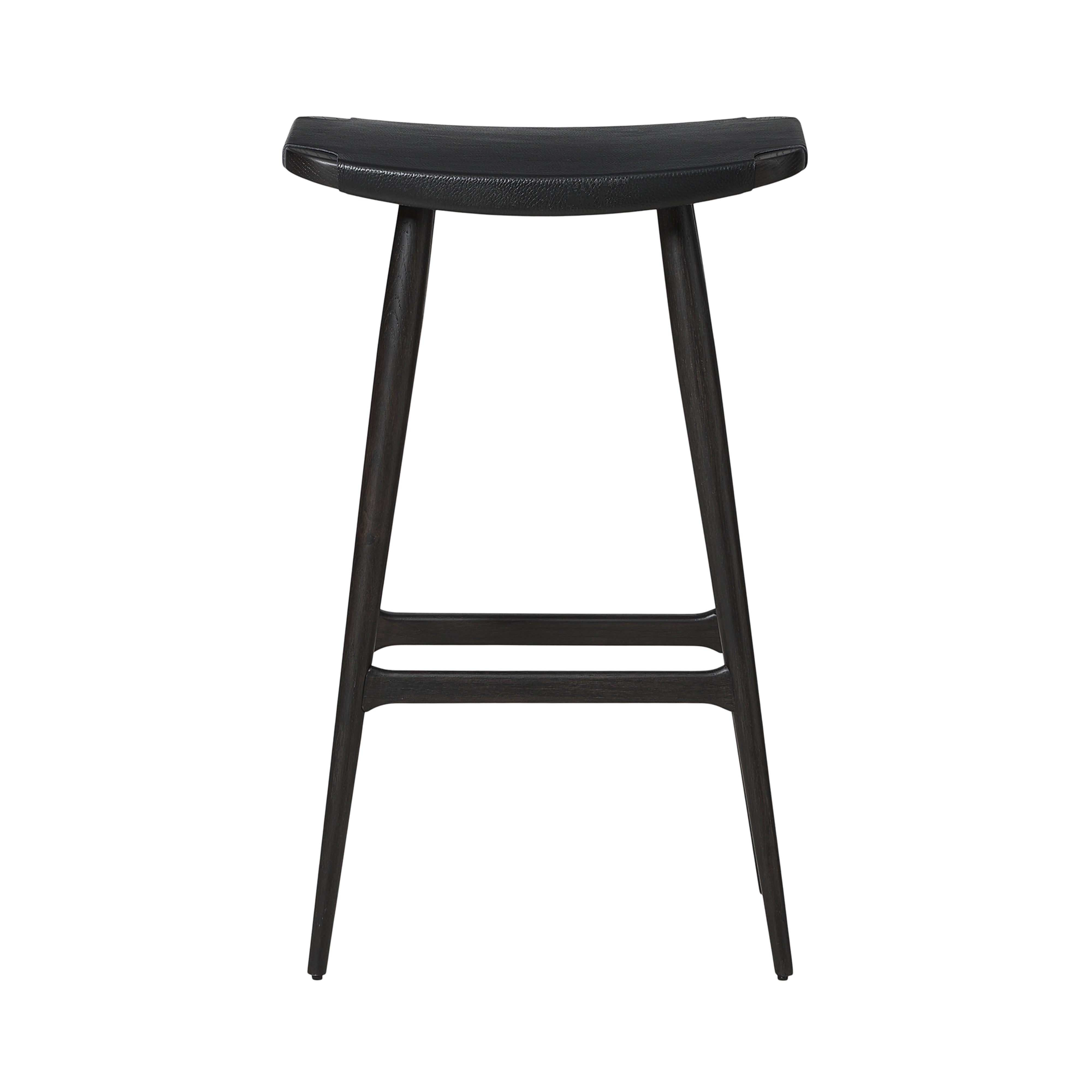 Freja Bar Stool: Onyx Oak + Black Saddle + Leather Seat