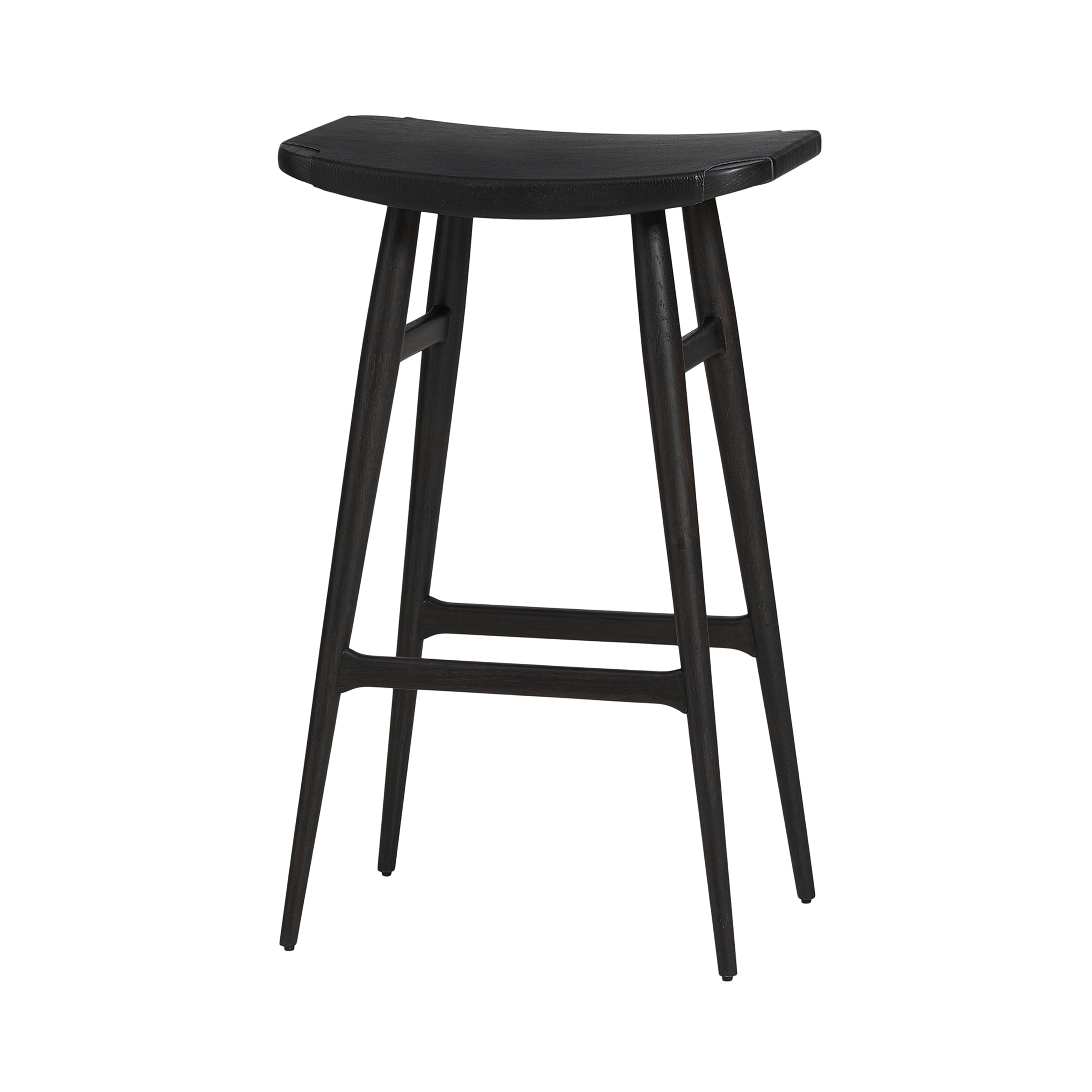 Freja Bar Stool: Onyx Oak + Black Saddle + Leather Seat