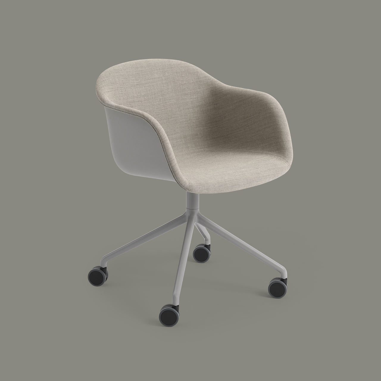 Fiber Armchair Swivel Base with Castors: Front Upholstered + Recycled Shell