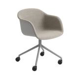 Fiber Armchair Swivel Base with Castors: Front Upholstered + Recycled Shell + Polished Aluminum + Black + Grey