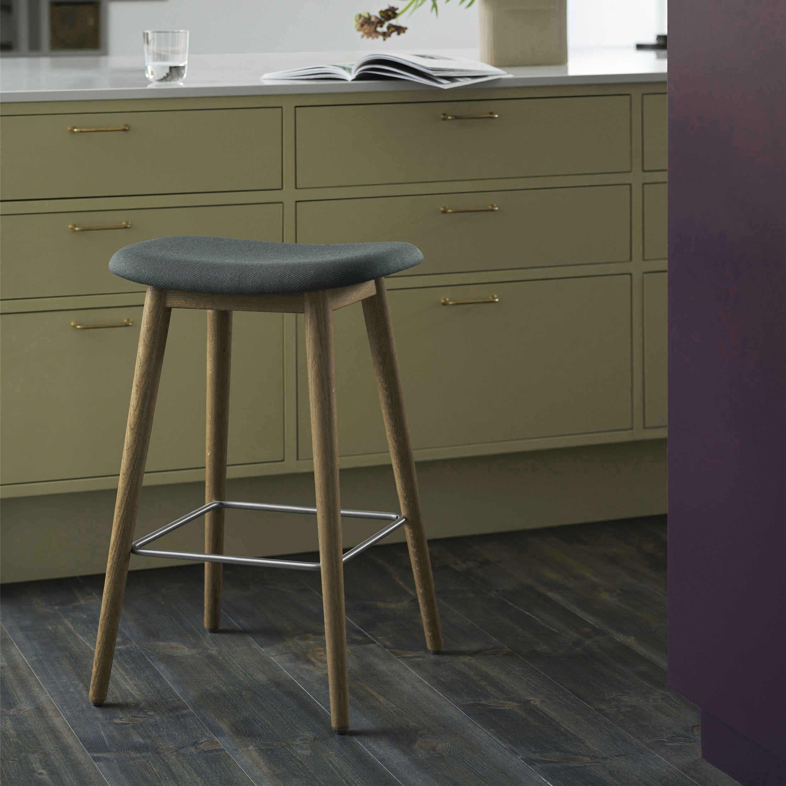 Fiber Bar + Counter Stool: Wood Base + Upholstered