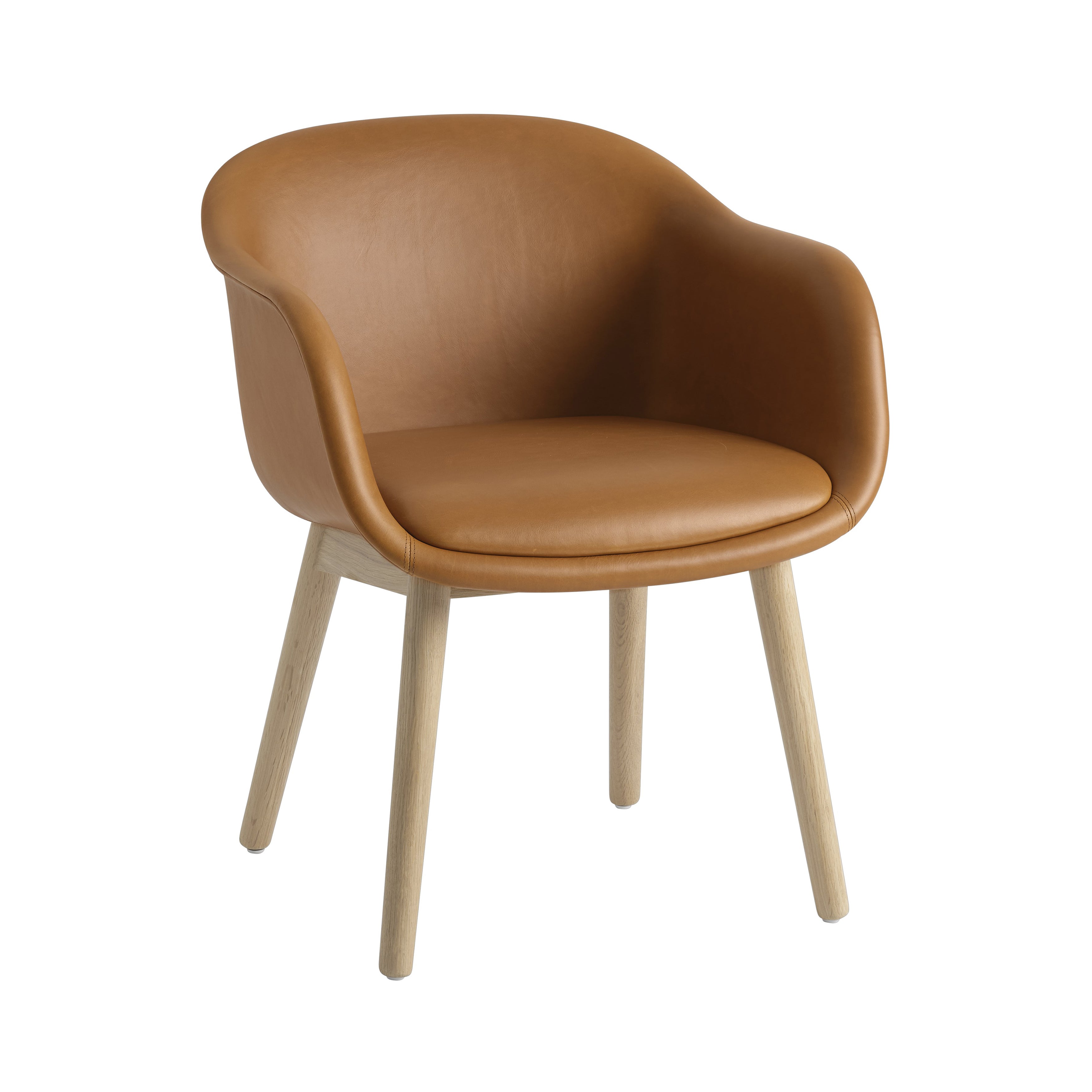 Fiber Conference Armchair: Wood Base Upholstered + Oak + Refine Leather Cognac