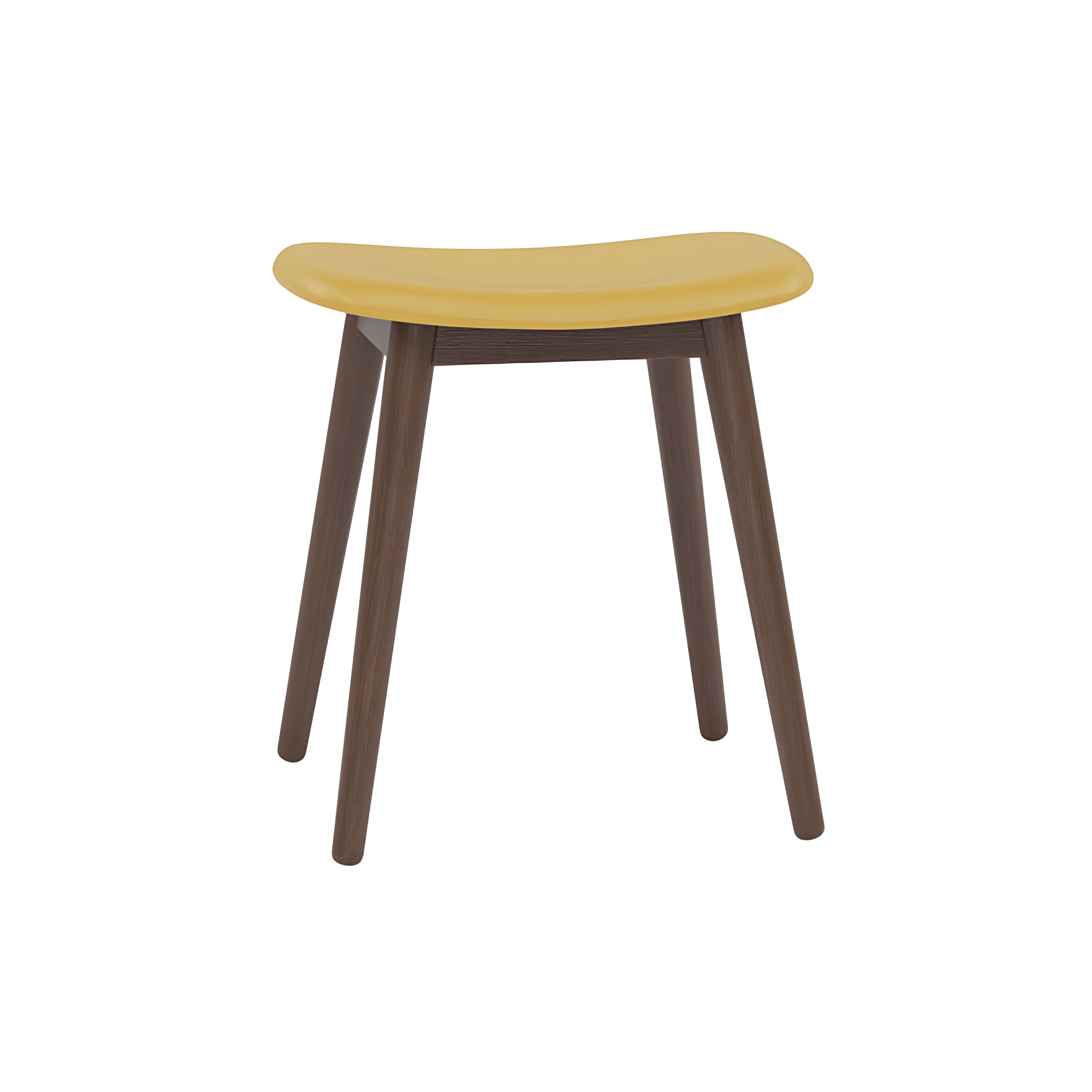 Fiber Stool: Wood Base + Upholstered + Stained Dark Brown