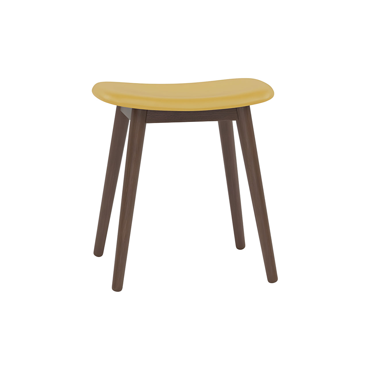 Fiber Stool: Wood Base + Upholstered + Stained Dark Brown
