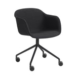 Fiber Armchair Swivel Base with Castors: Front Upholstered + Recycled Shell + Anthracite Black + Black + Black