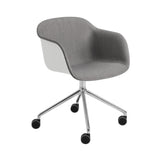 Fiber Armchair Swivel Base with Castors: Front Upholstered + Recycled Shell + Polished Aluminum + Black + Natural White