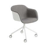 Fiber Armchair Swivel Base with Castors: Front Upholstered + Recycled Shell + White + Natural White + Group A