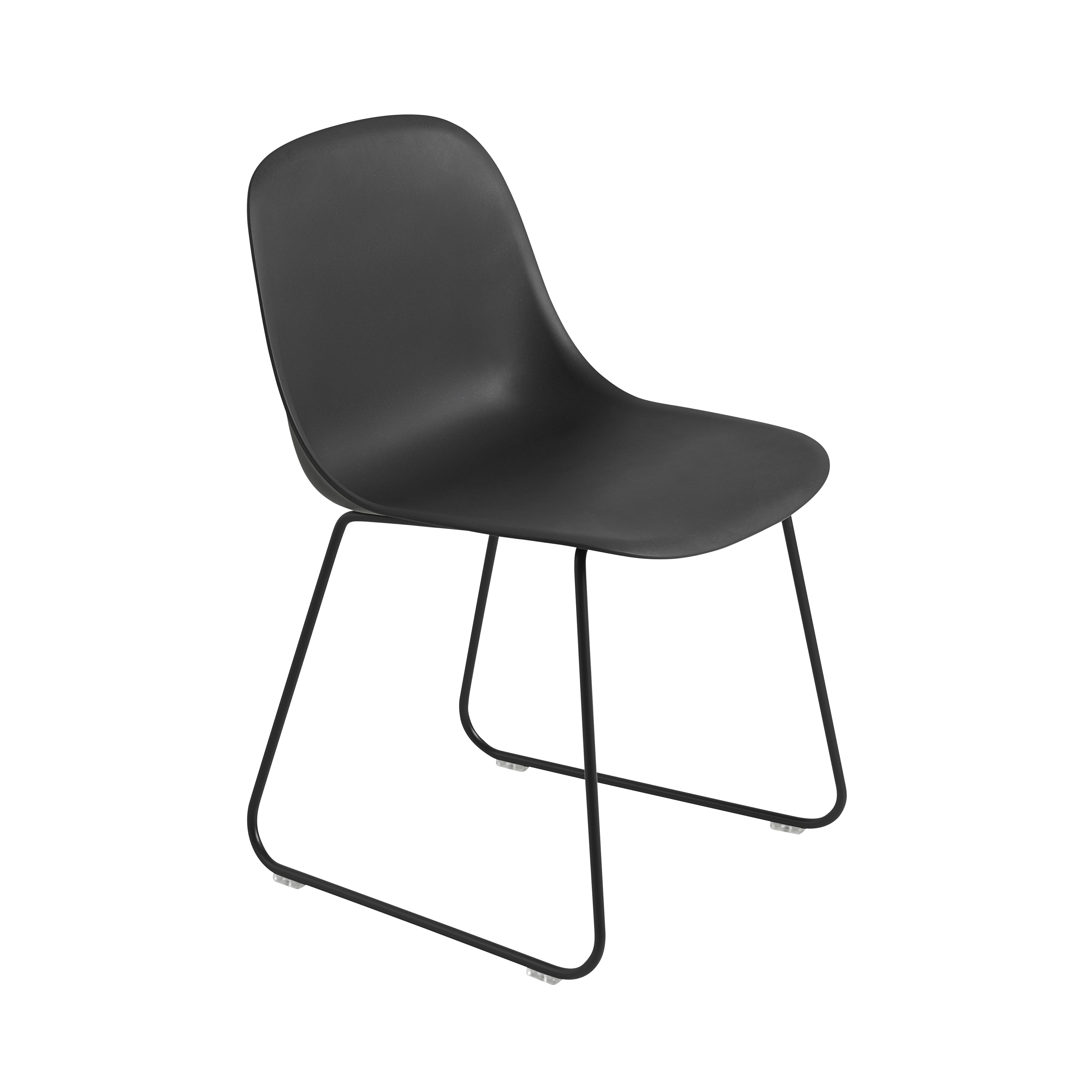 Fiber Side Chair: Sled Base + Recycled Shell + Anthracite Black + Black