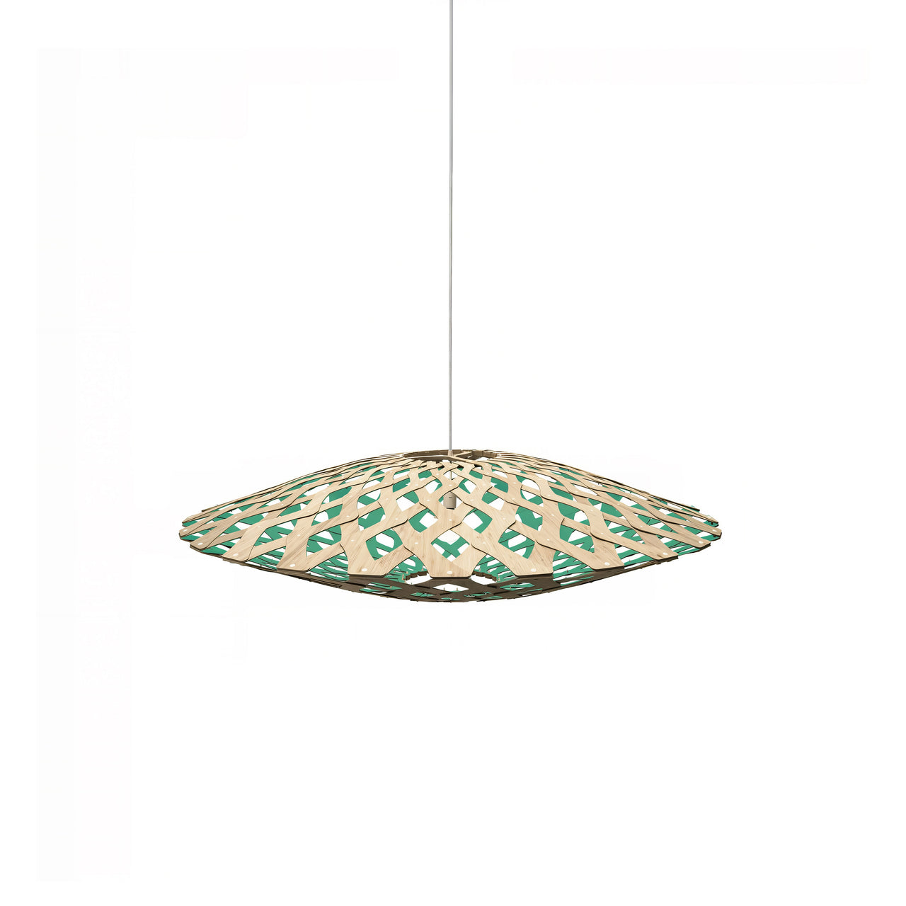Flax Pendant Light: Small + Bamboo + Aqua