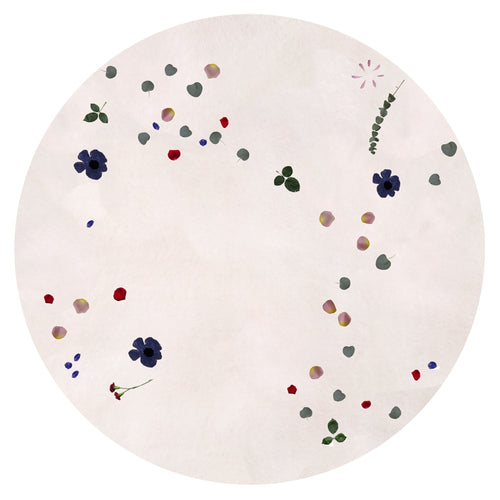 Fleur Platinum Round Rug: White