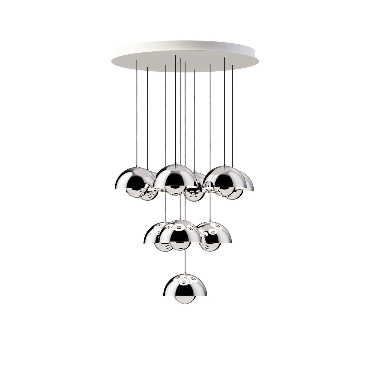 Flower Chandelier VP1: 10 + Brass-Plated + Chrome-Plated