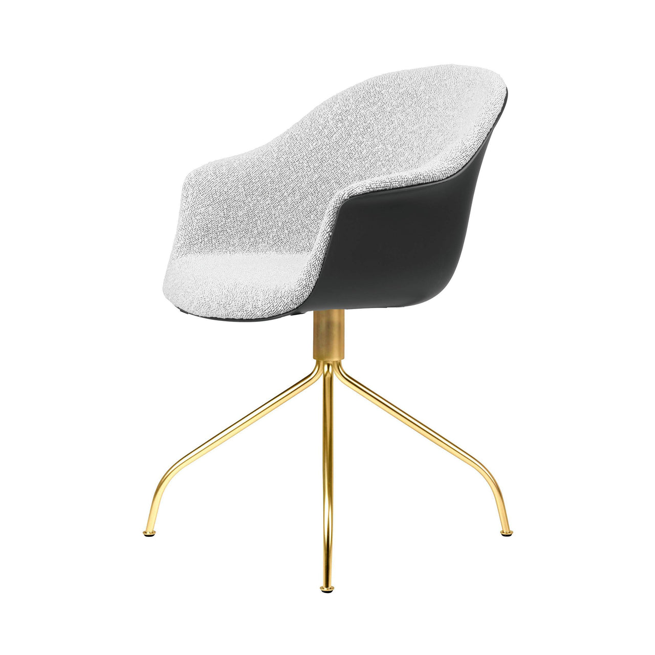 Bat Meeting Chair: Swivel Base + Front Upholstery + Black + Brass Semi Matt