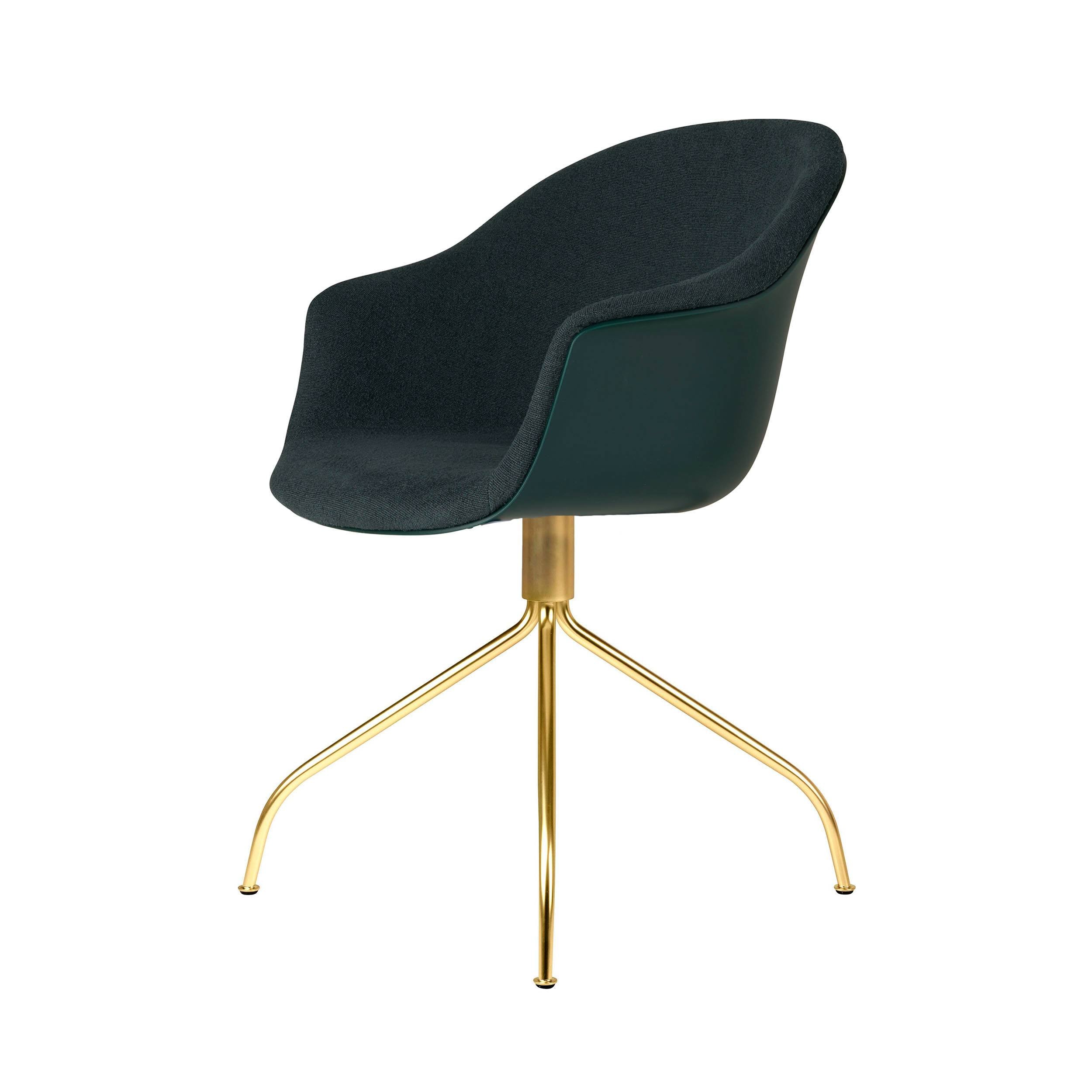 Bat Meeting Chair: Swivel Base + Front Upholstery + Dark Green + Brass Semi Matt