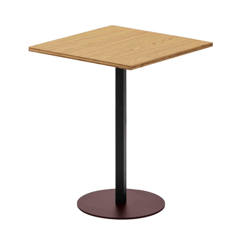 Grid Café Table: Oak Veneer + Square + Black Red + Jet Black Metal