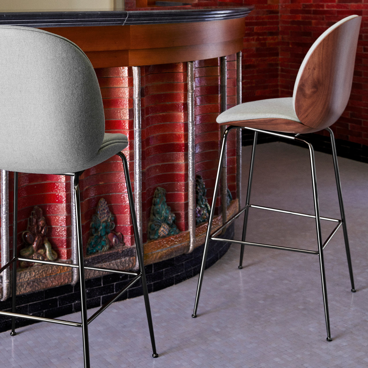 Beetle Bar Chair Conic Base: Veneer Shell + Front Upholstered