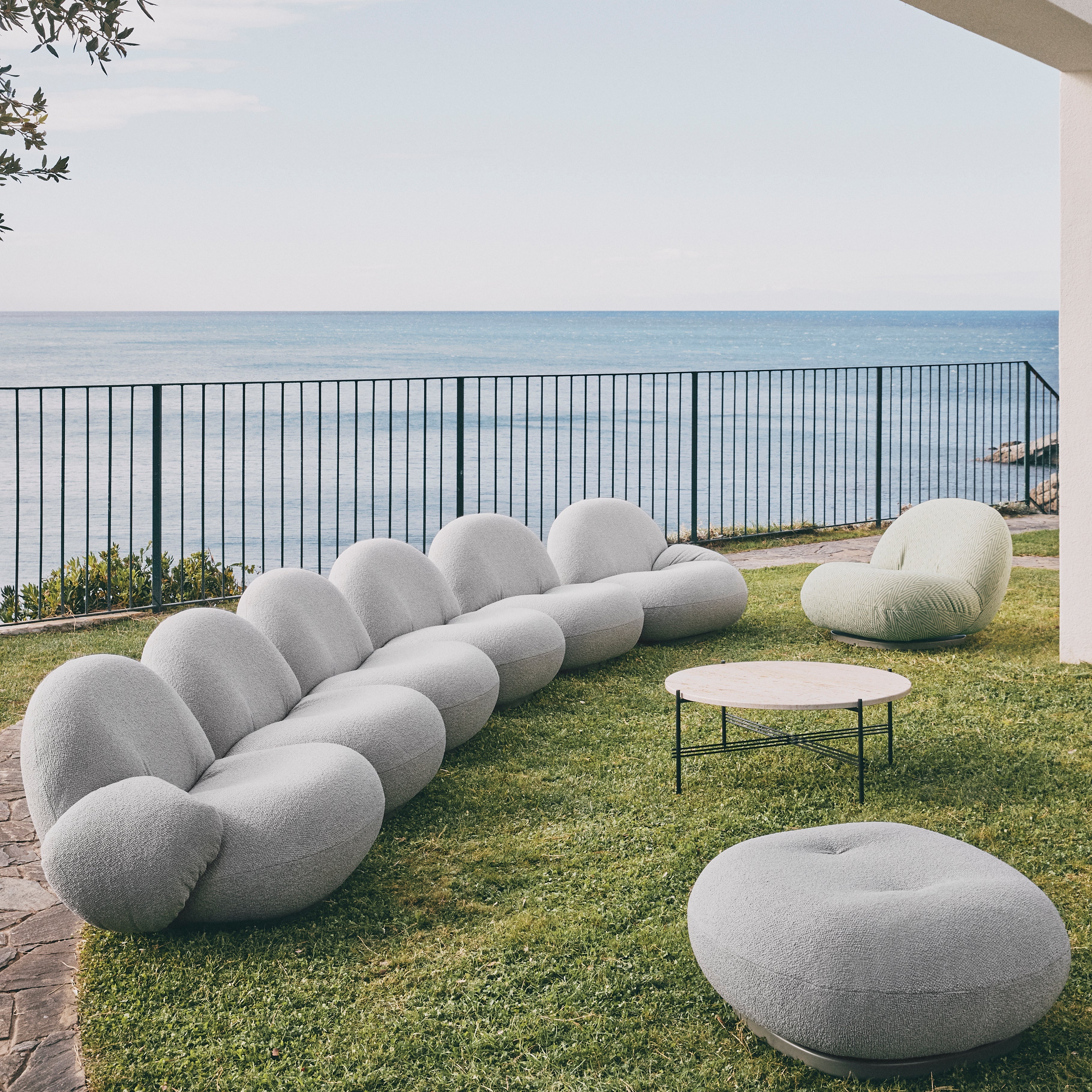 Pacha Sofa with Armrest + Ottoman: Outdoor