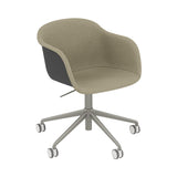 Fiber Armchair Swivel Base with Castors + Gaslift: Front Upholstered + Recycled Shell + Grey + Black + Grey