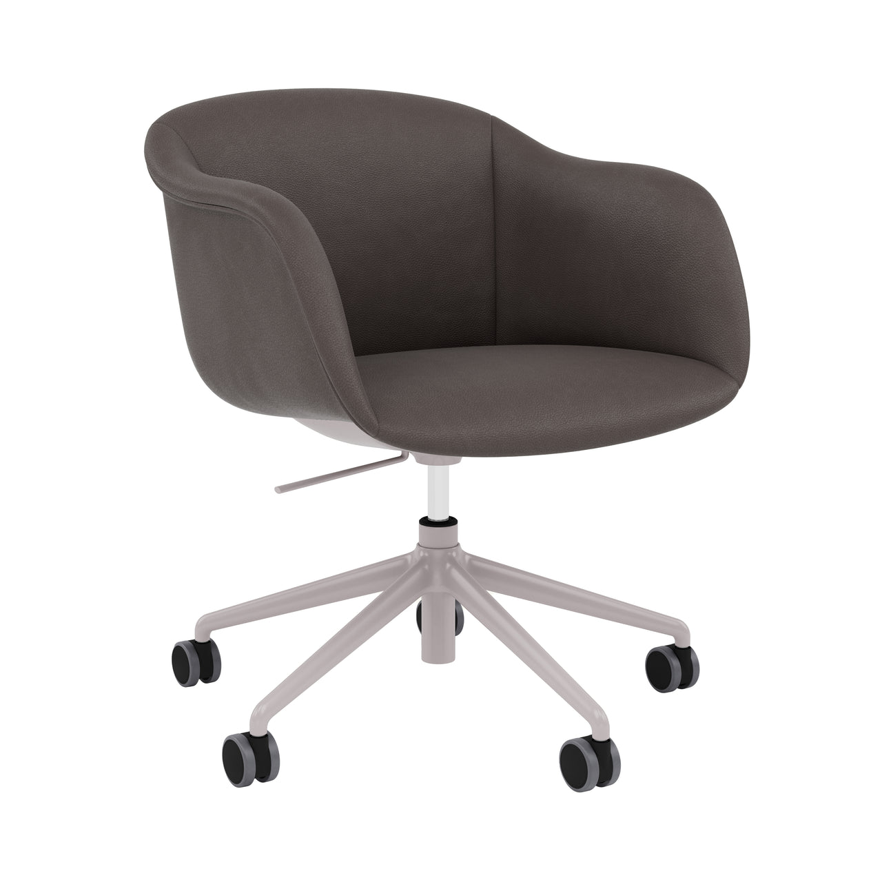 Fiber Soft Armchair: Swivel Base with Castors + Gas Lift + Tilt + Upholstered Shell + Grey