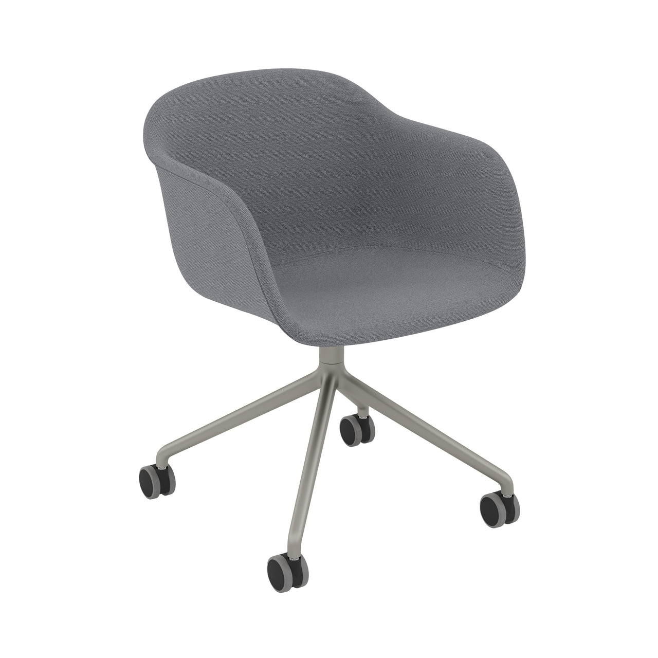 Fiber Armchair: Swivel Base with Castors + Recycled Shell + Upholstered + Grey + Black