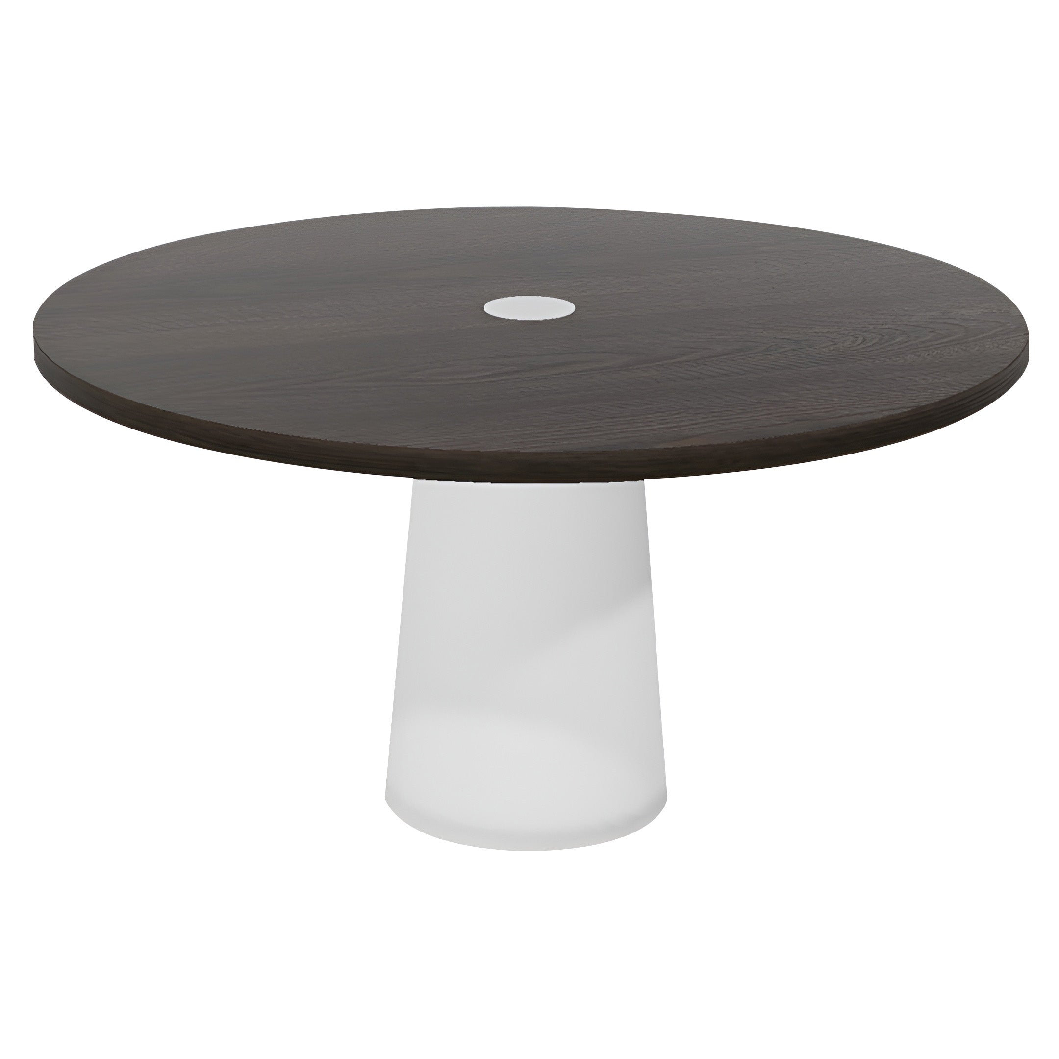 Container Round Table: Large + Cable Feed + Grey Stained with Hole + White