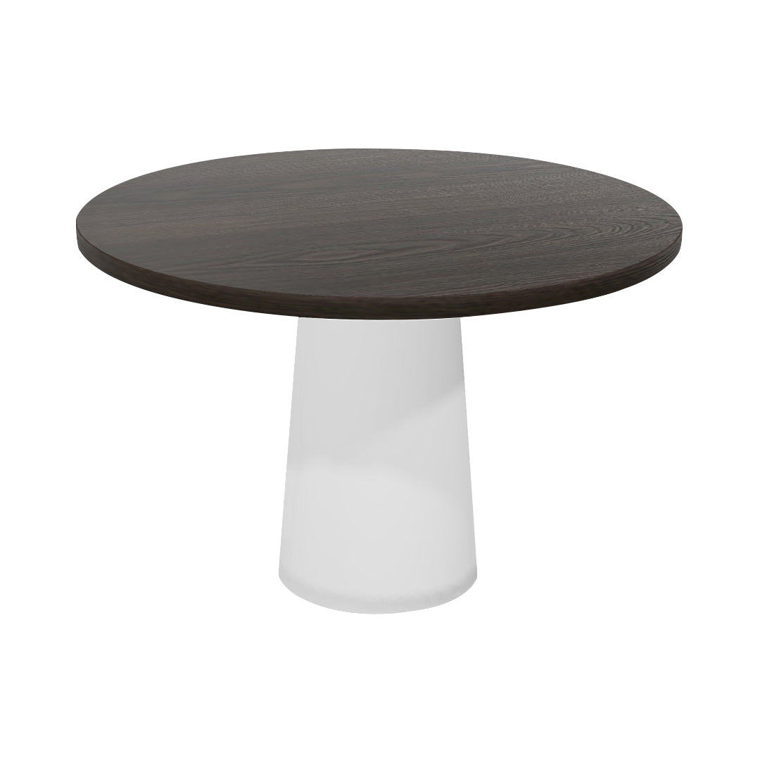 Container Round Table: Medium + Cable Feed + Grey Stained + White