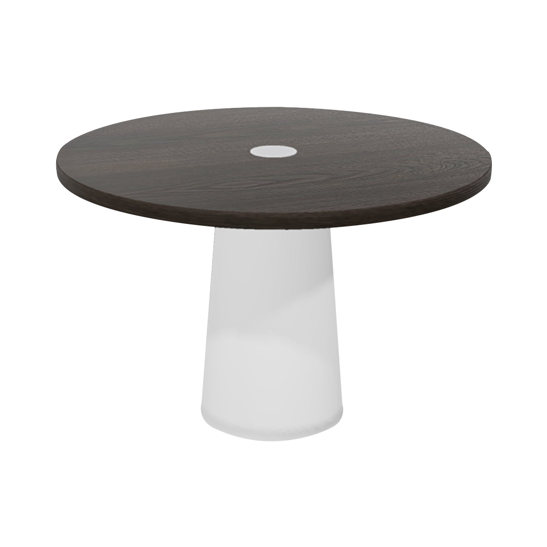 Container Round Table: Medium + Cable Feed + Grey Stained with Hole + White