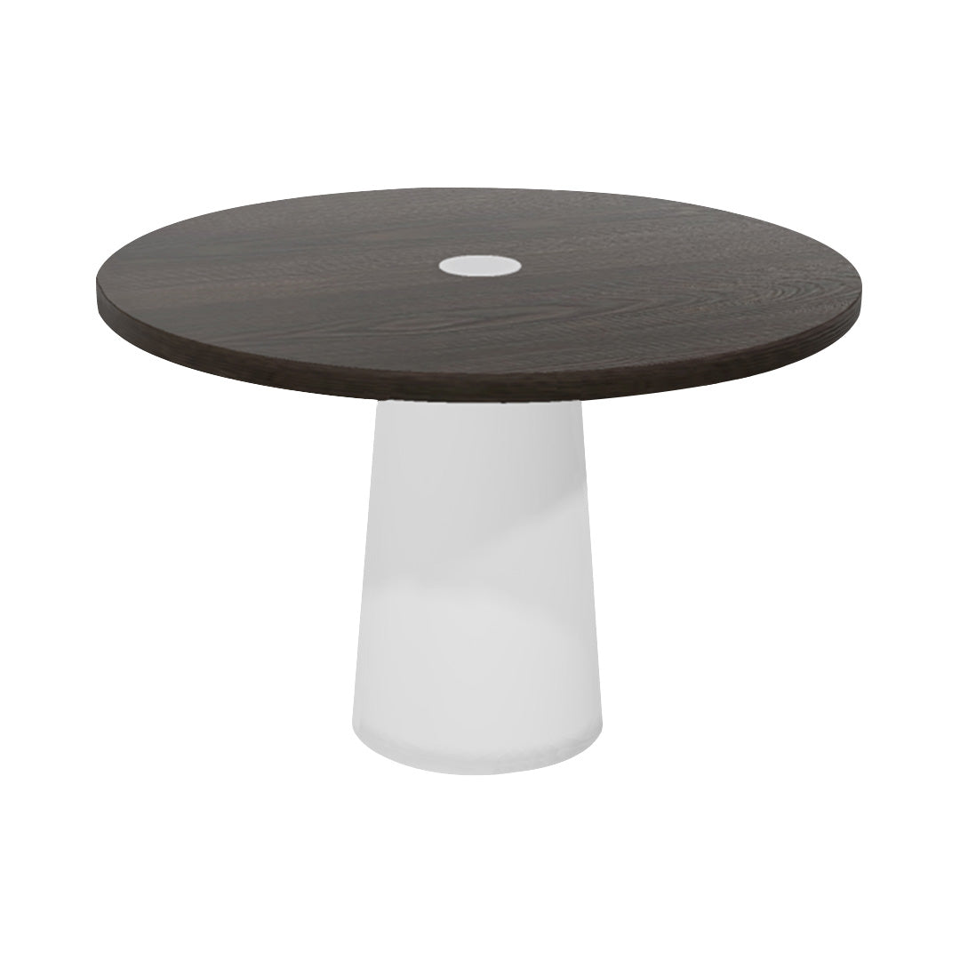 Container Round Table: Medium + Cable Feed + Grey Stained with Hole + White