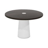 Container Round Table: Medium + Cable Feed + Grey Stained with Hole + White