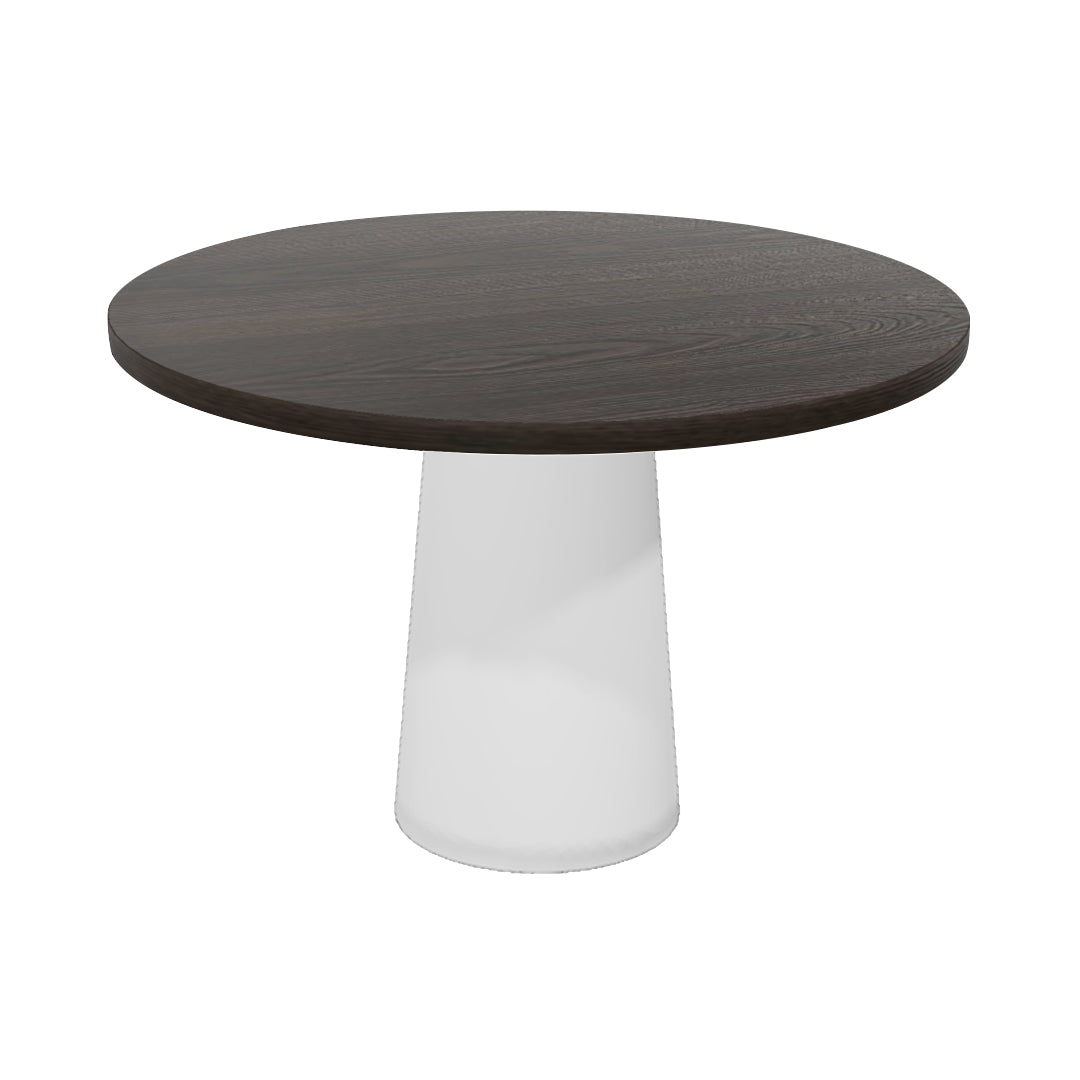 Container Round Table: Medium + Cable Feed + Grey Stained + White