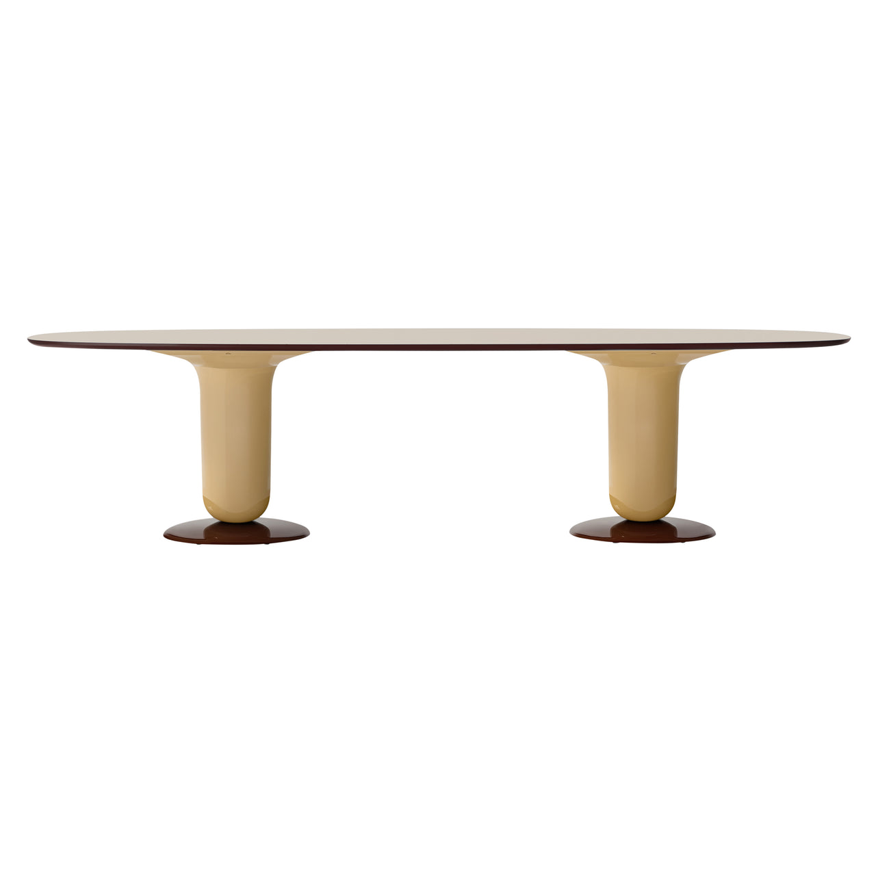 Explorer Oval Dining Table: Double Pedestal + Beige + Chocolate Brown + Beige + Chestnut Brown