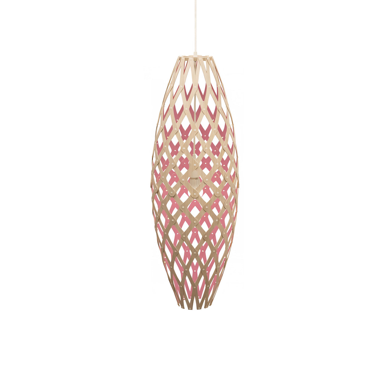 Hinaki Pendant Light: Medium + Bamboo + Pink + White