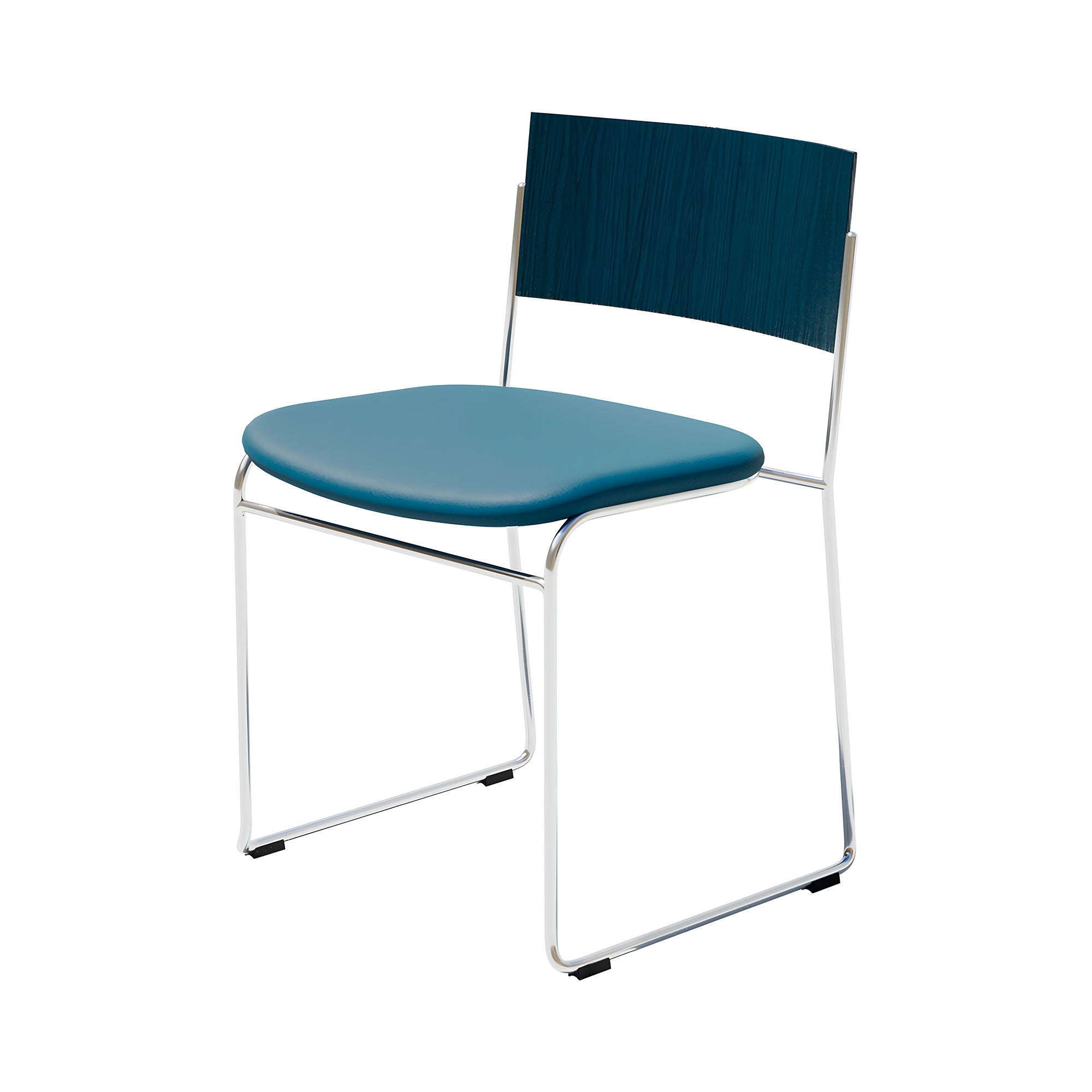 Hinoki Dining Chair: Chrome + Deep Peacock Blue