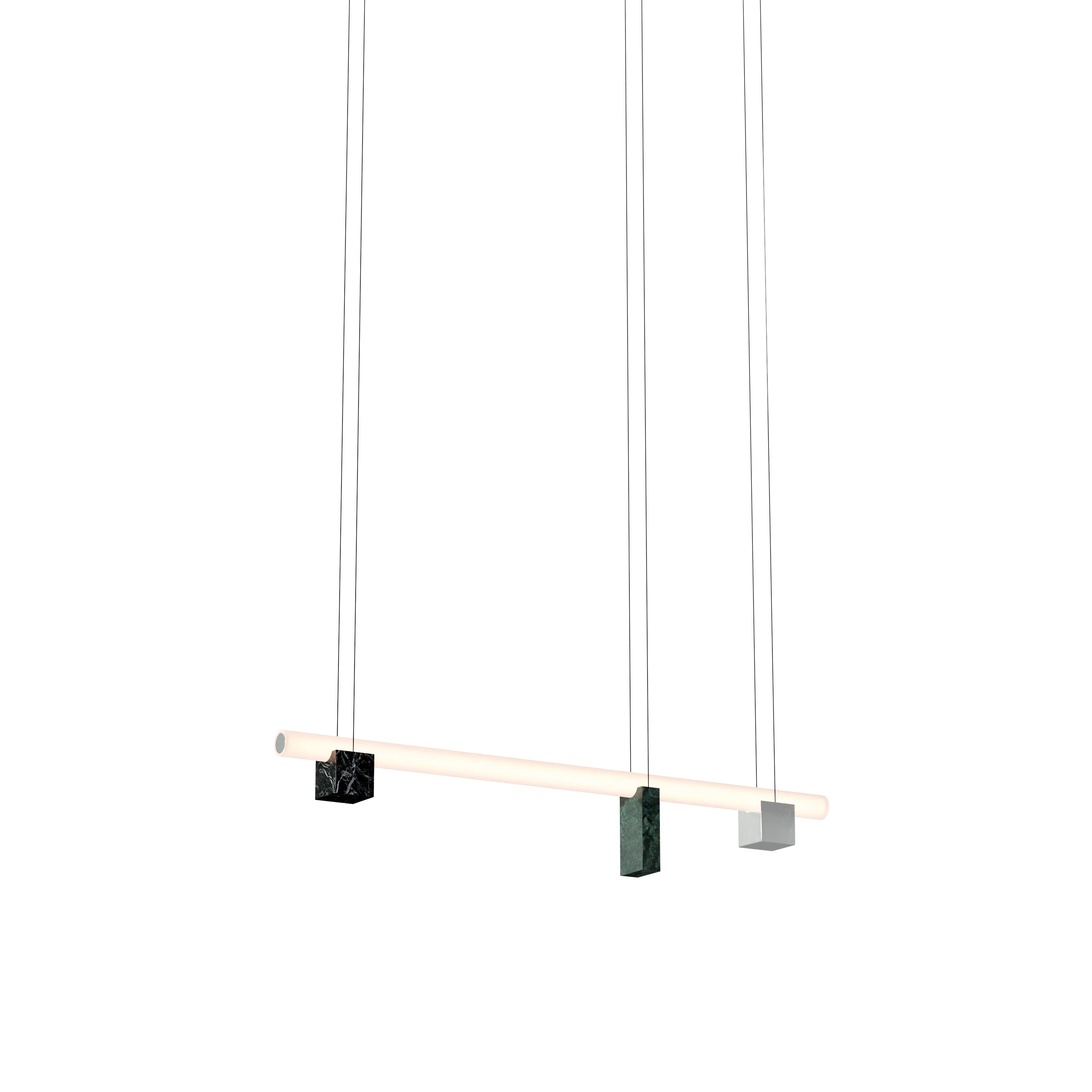 Isle 02B Suspension Lamp: Black Marquina + Guatemala Green + Polished Aluminum