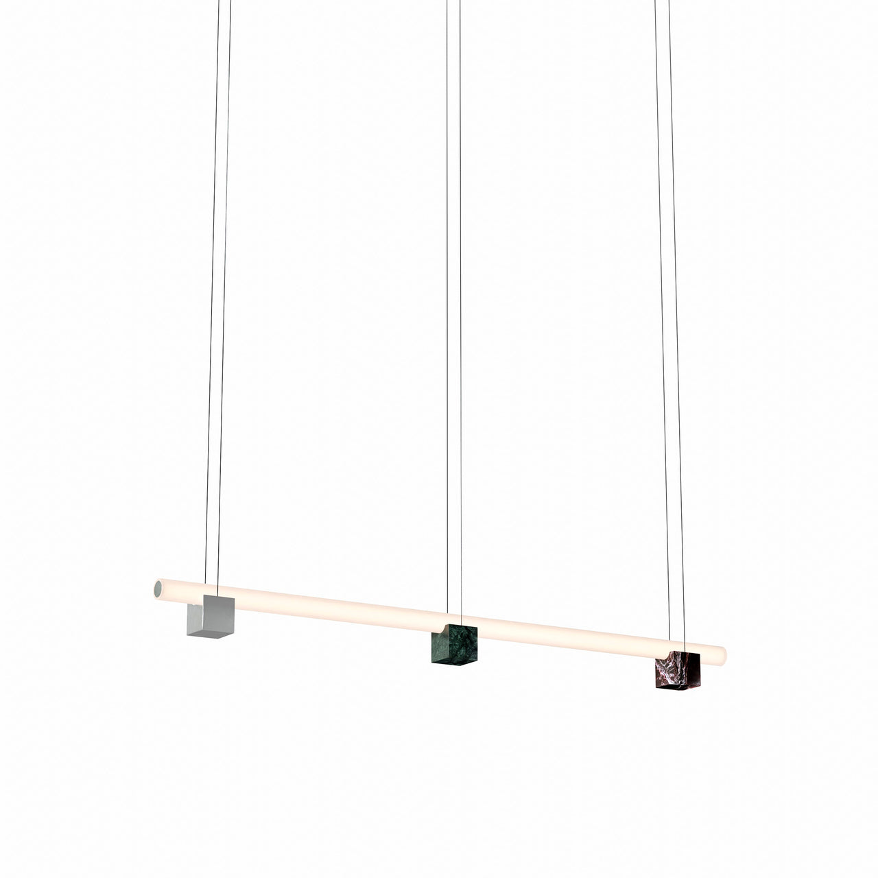 Isle 03A Suspension Lamp: Guatemala Green + Polished Aluminum + Red Levanto