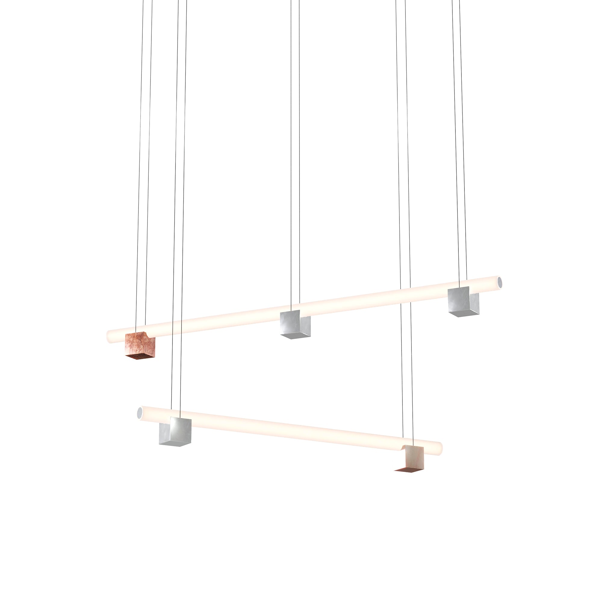 Isle 10 Suspension Lamp: Pink Portugal + Polished Aluminum + Red Negrais