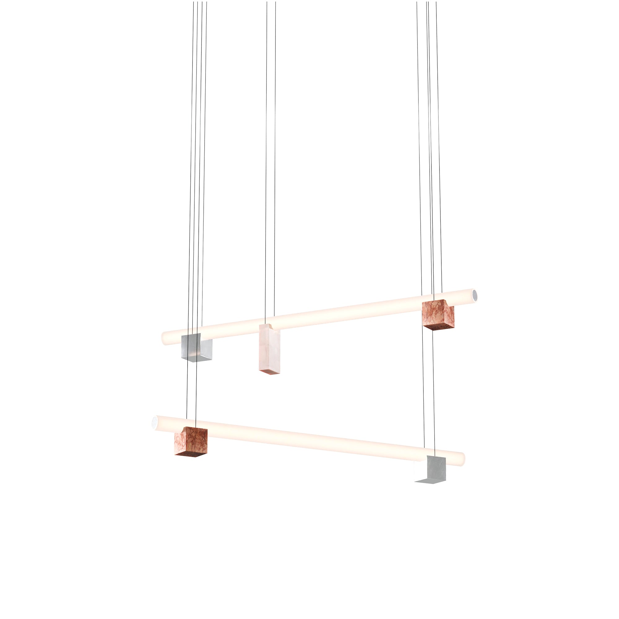 Isle 11 Suspension Lamp: Pink Portugal + Polished Aluminum + Red Negrais