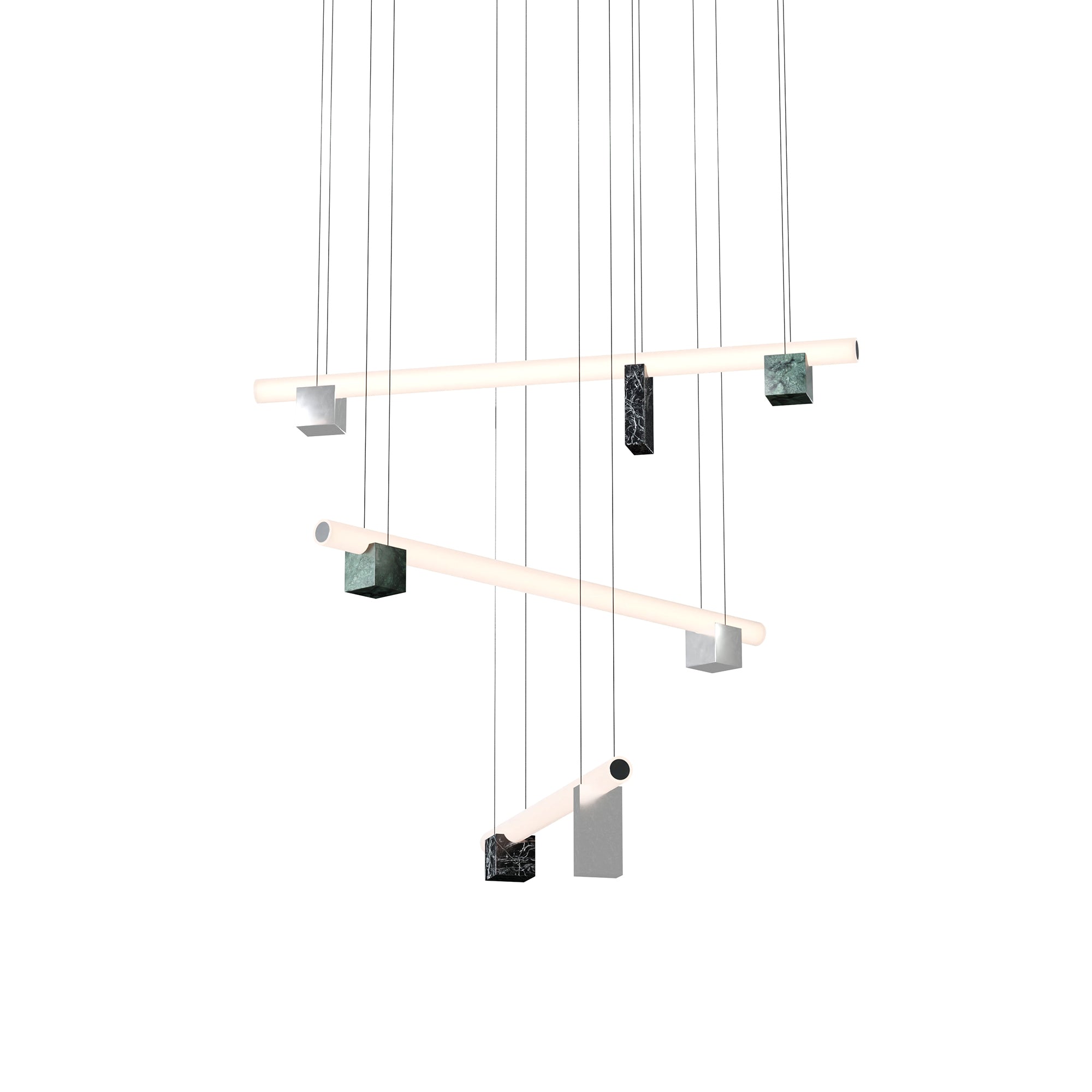 Isle 12 Suspension Lamp: Black Marquina + Guatemala Green + Polished Aluminum