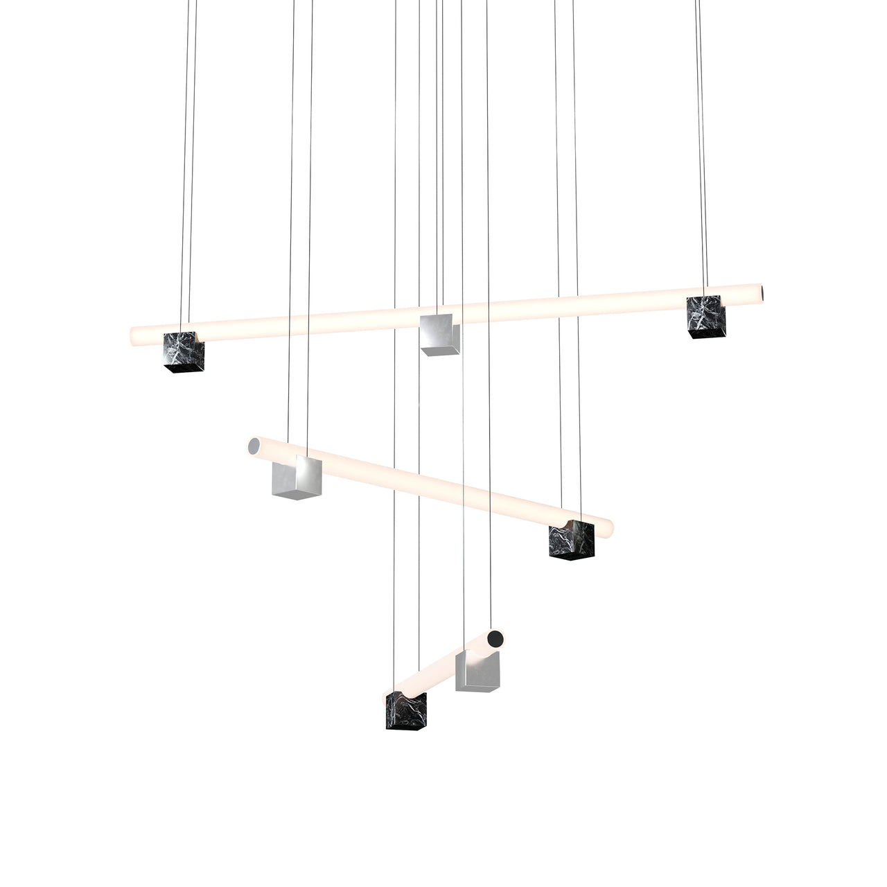 Isle 13 Suspension Lamp: Polished Aluminum + Black Marquina Marble